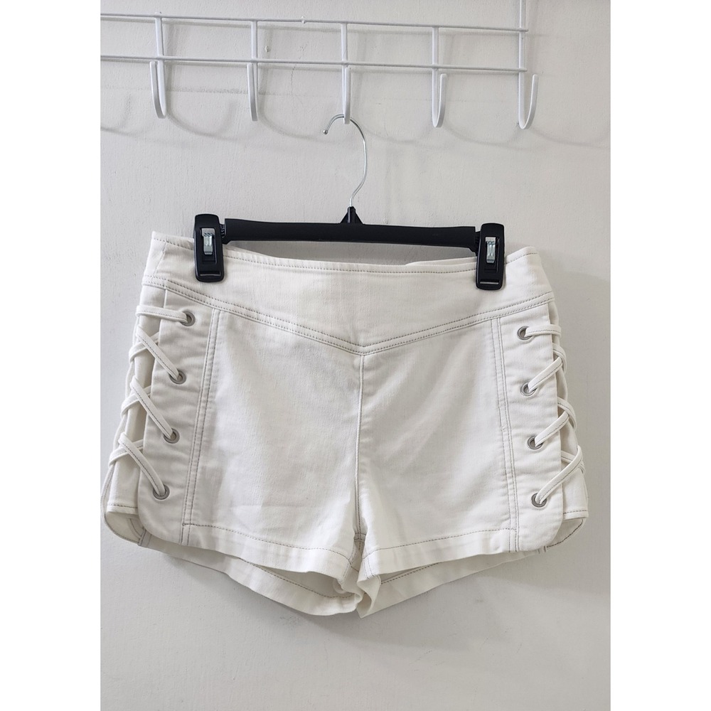 Free People White Lace Up Side Denim Shorts Size 29 High Waisted Back Zip